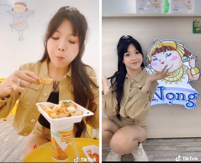 Nguồn ảnh clip từ Tiktoker Phuong min - Cô nàng đang thưởng thức các món ngon tại Thương hiệu Trà sữa Nọng